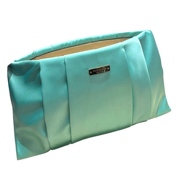 Kate Spade April Wedding Belles Robin's Egg Bridal Clutch Bag Bride Formal Satin - Picture 2 of 12
